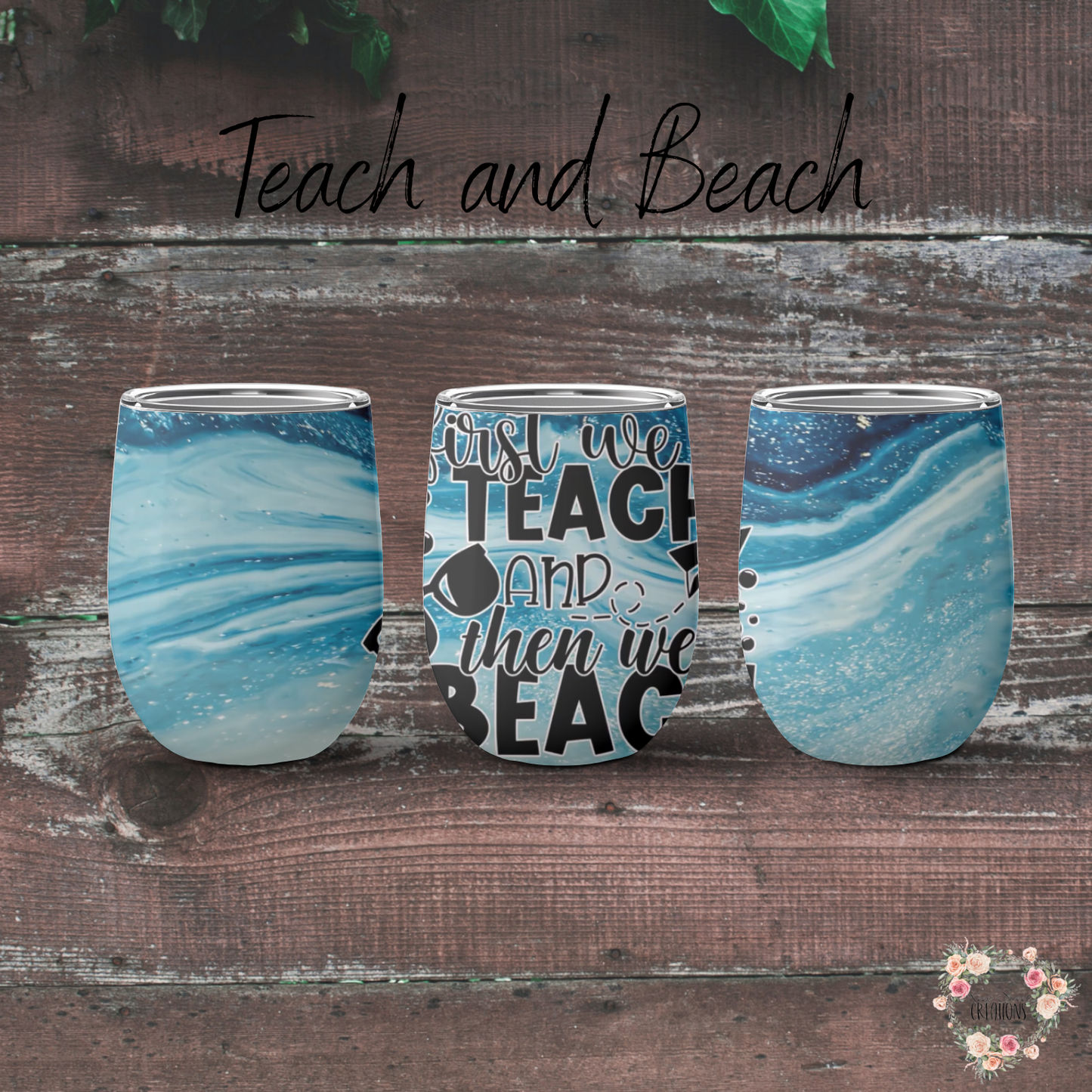 Coastal teacher gift – blue beach sublimation tumbler