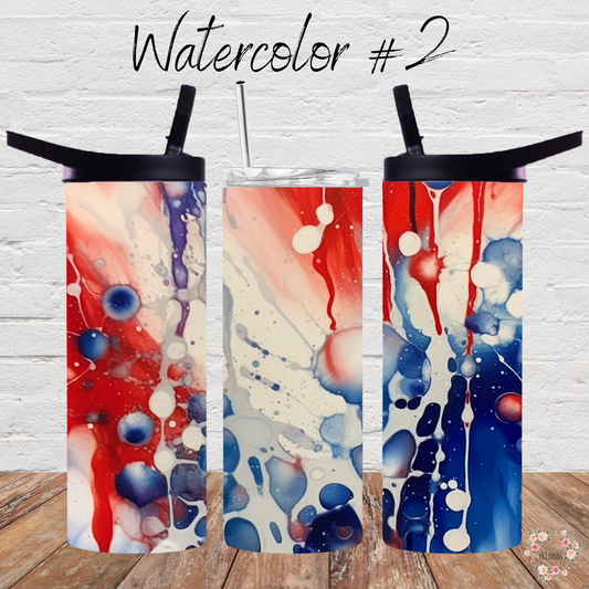 Watercolor #2 Patriotic Tumbler Collection – Artistic with a Bold Splash