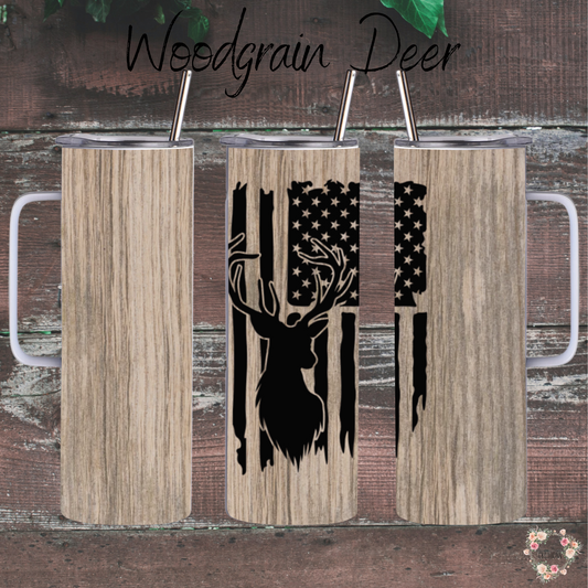 Woodgrain Deer Tumbler – Rustic Insulated Cup | Hunting & Cabin Gift