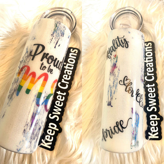 20 oz rainbow glitter pride tumbler with lid and straw