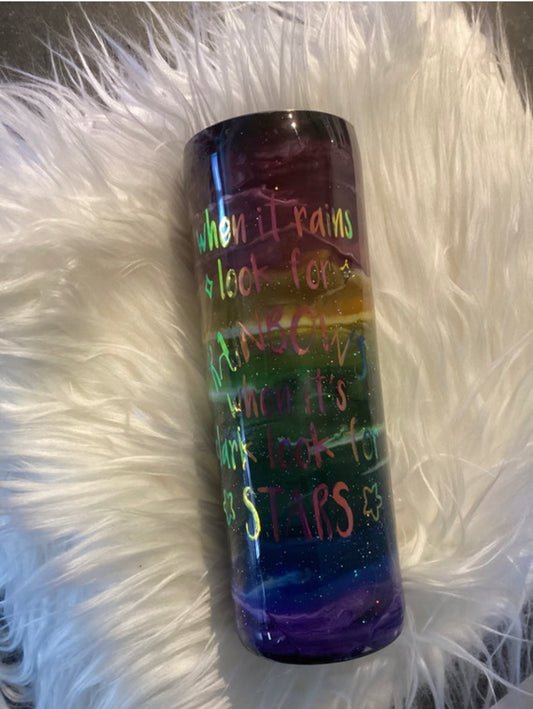 Positivity Rainbow Tumbler with glitter rainbow gradient and inspirational quote