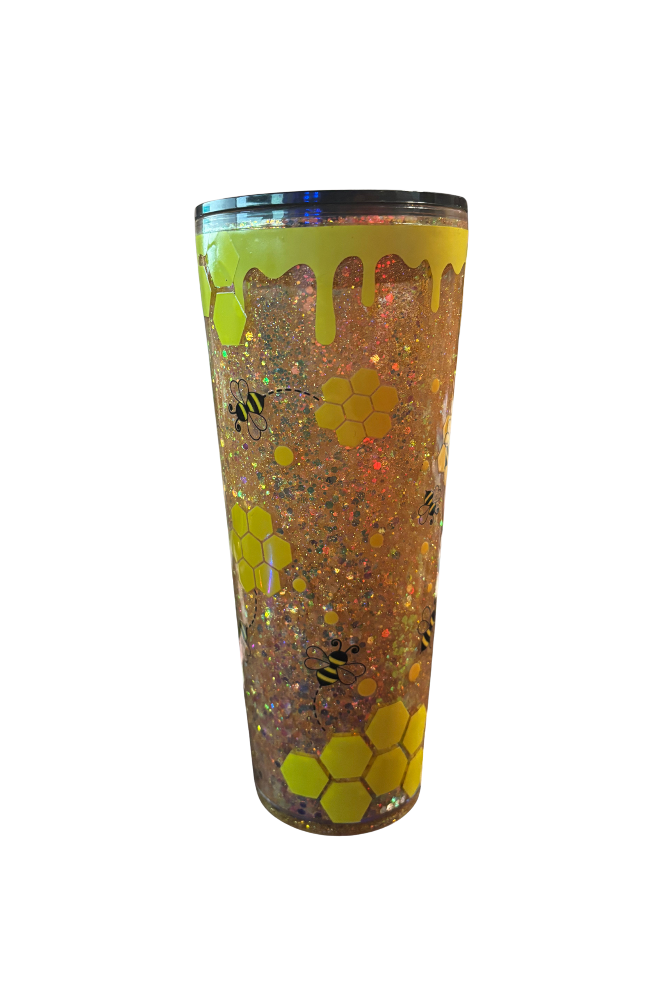 Honey Drip Bee Glitter Snowglobe Tumbler – 20oz Stainless Steel Cup