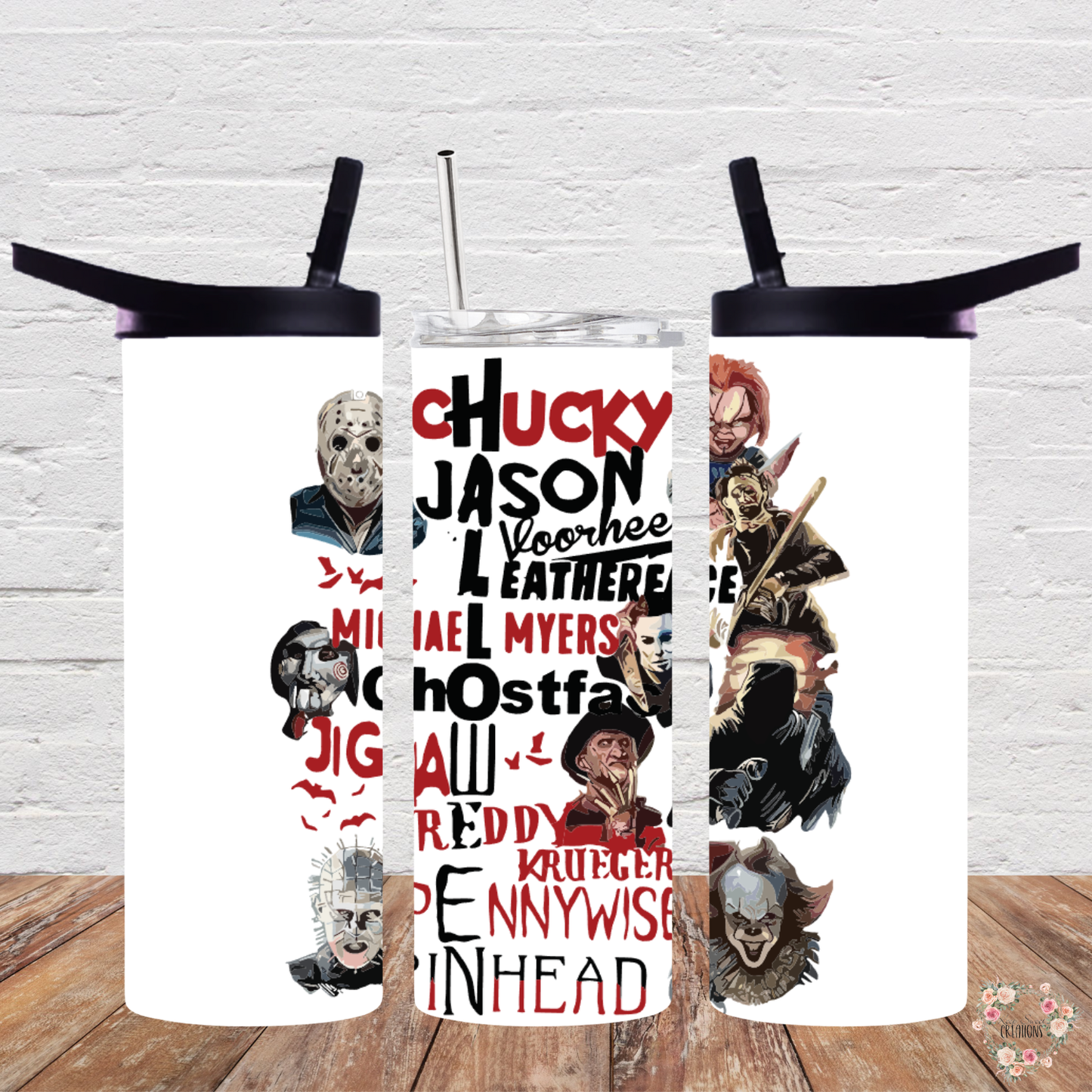 Halloween Horror Characters Tumbler | Scary Movie Cup for Horror Fans