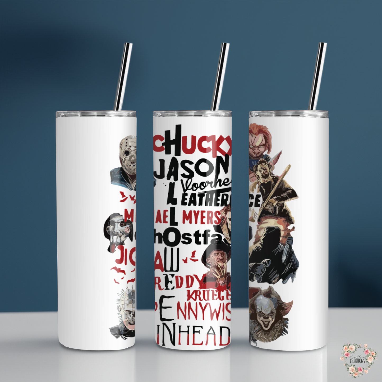 Halloween Horror Characters Tumbler | Scary Movie Cup for Horror Fans