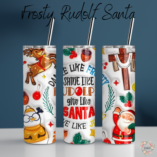 Frosty Rudolph Santa Christmas Tumbler