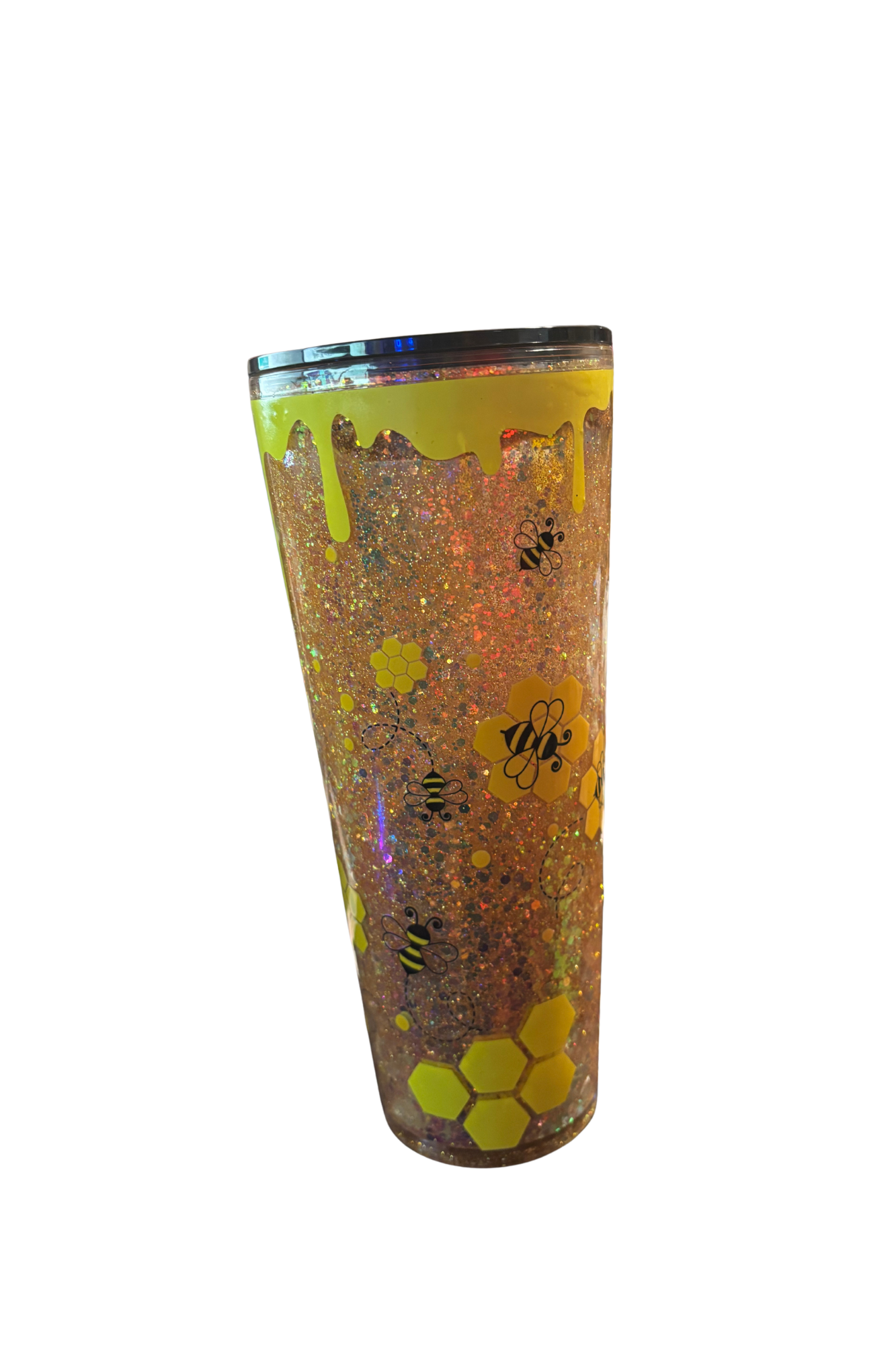 Honey Drip Bee Glitter Snowglobe Tumbler – 20oz Stainless Steel Cup