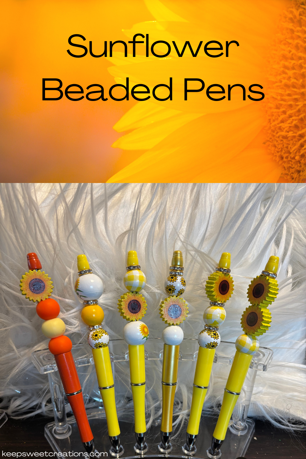 Sunflower Beaded Pens – Handcrafted Beaded Pen Gift | Cute Sunflower Stationery for Teachers, Coworkers & Flower Lovers