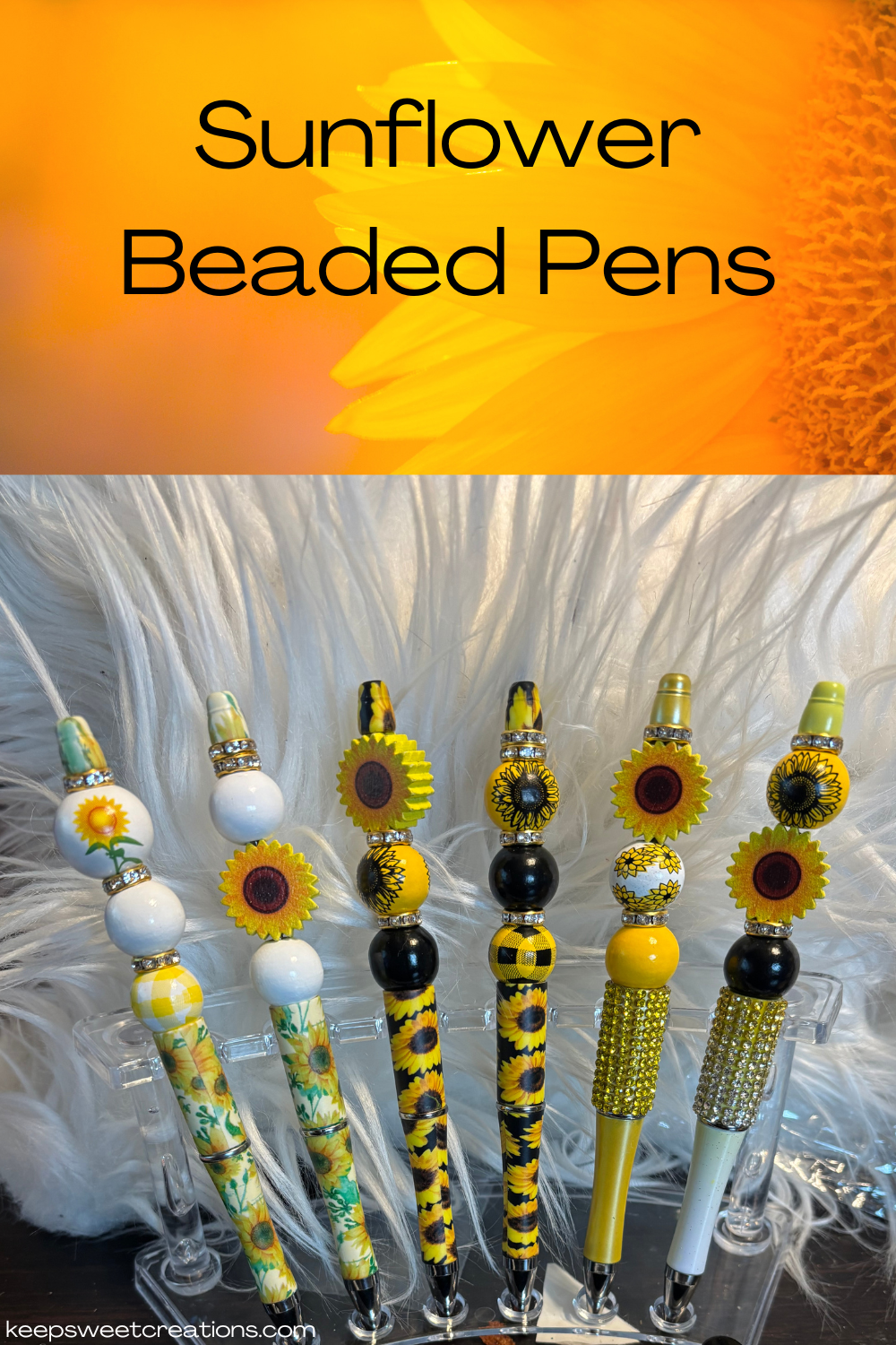 Sunflower Beaded Pens – Handcrafted Beaded Pen Gift | Cute Sunflower Stationery for Teachers, Coworkers & Flower Lovers