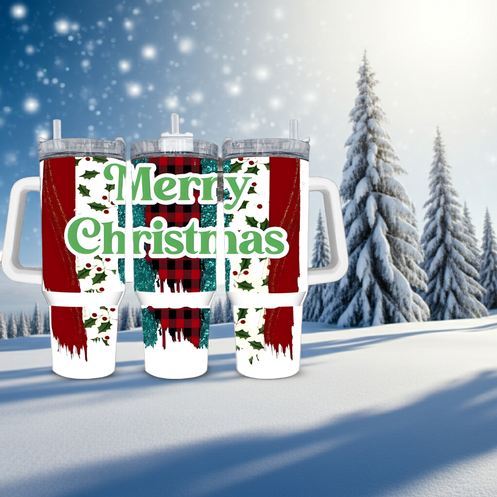 Merry Christmas Drip Tumbler | Red & Green Holiday Cup