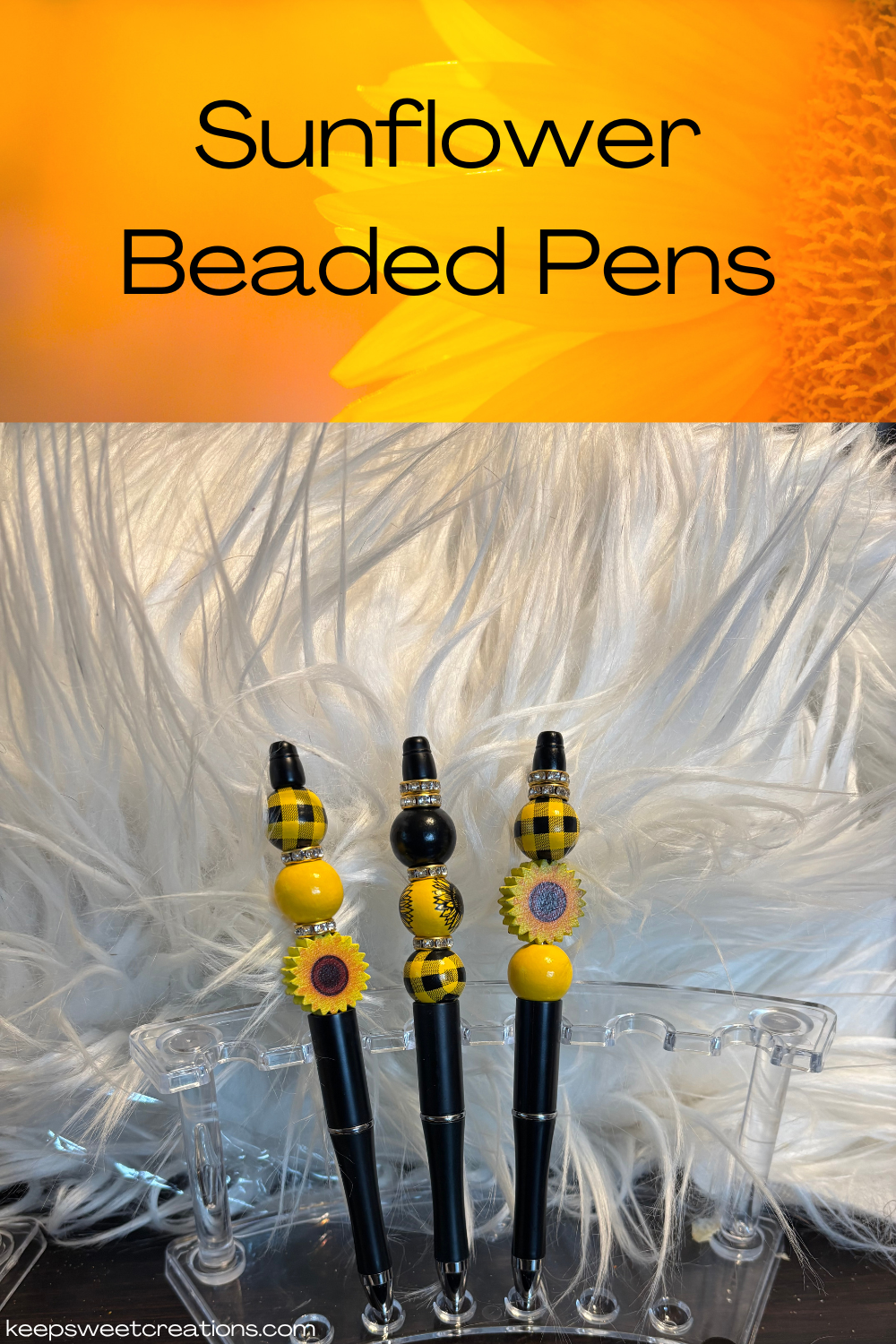 Sunflower Beaded Pens – Handcrafted Beaded Pen Gift | Cute Sunflower Stationery for Teachers, Coworkers & Flower Lovers
