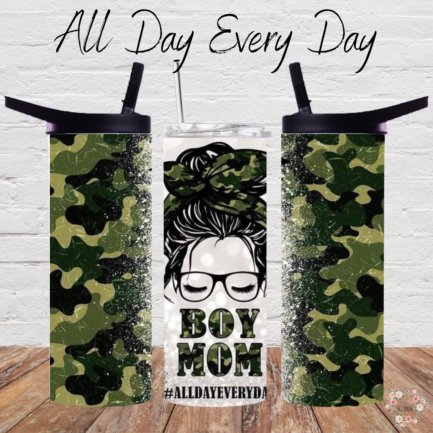Boy Mom Tumbler – All Day Every Day | Messy Bun Mom Life Cup for Busy Moms