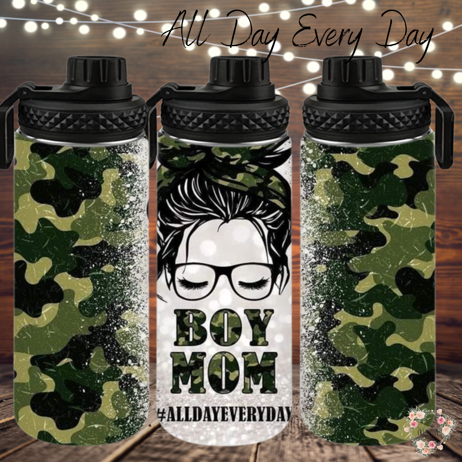 Boy Mom Tumbler – All Day Every Day | Messy Bun Mom Life Cup for Busy Moms