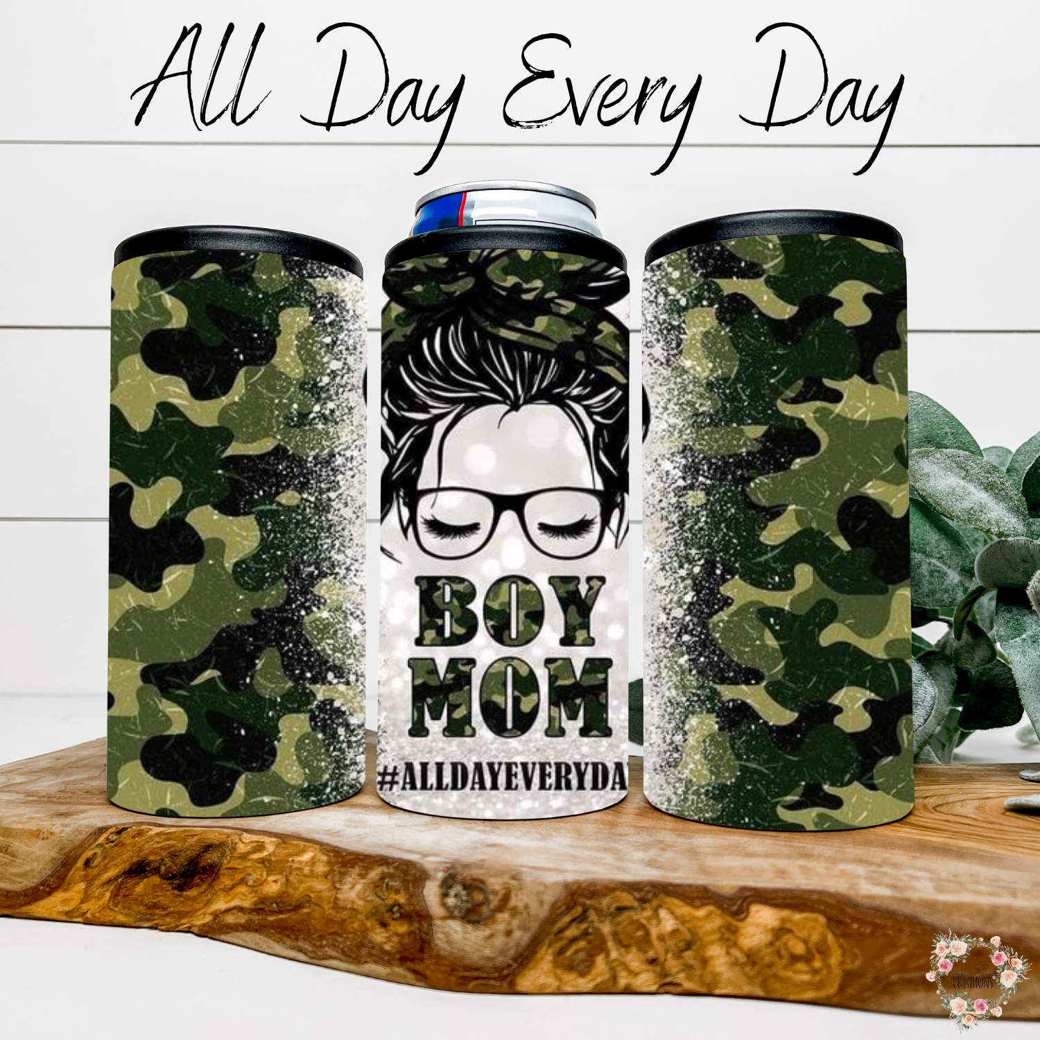 Boy Mom Tumbler – All Day Every Day | Messy Bun Mom Life Cup for Busy Moms