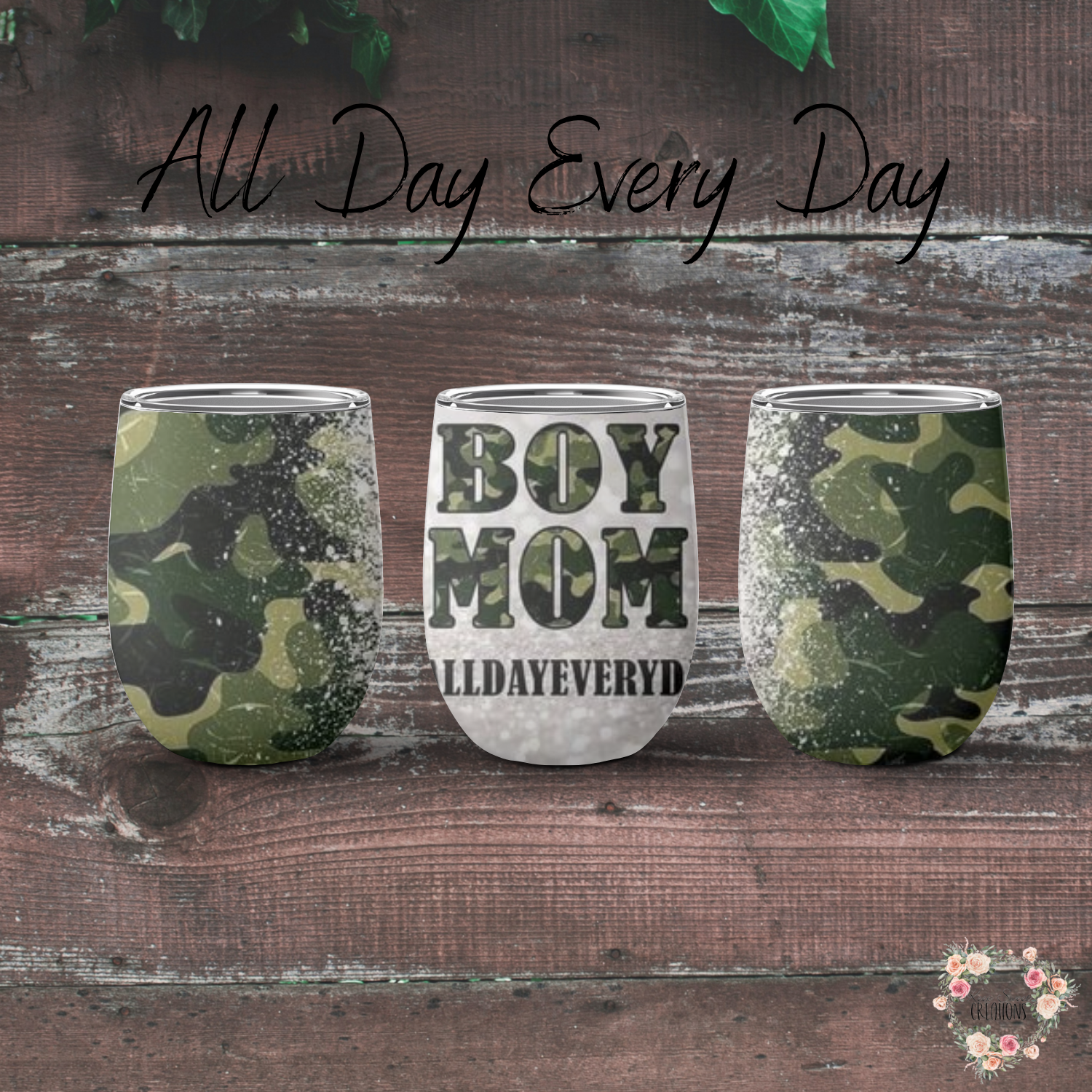 Boy Mom Tumbler – All Day Every Day | Messy Bun Mom Life Cup for Busy Moms