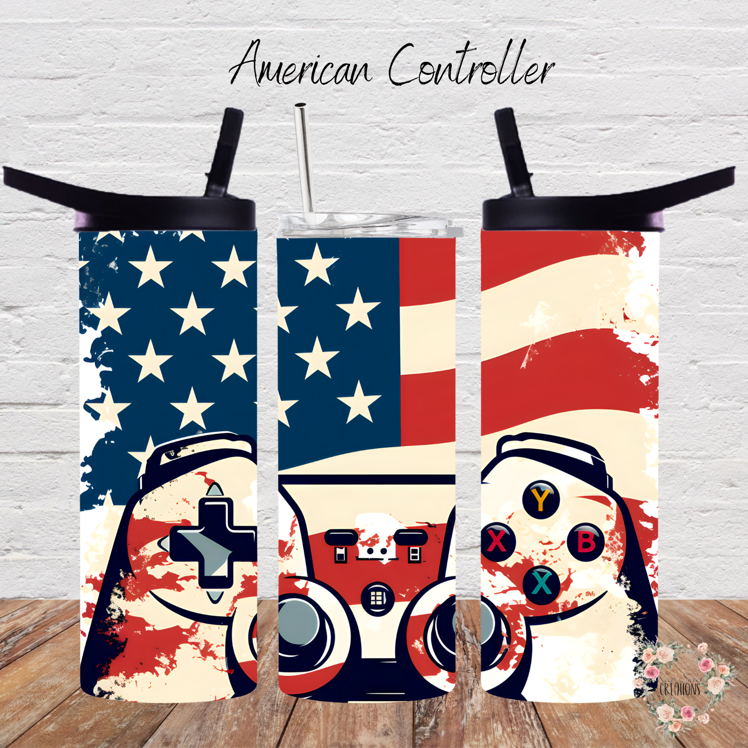 "American Independence Tumbler – Patriotic Gamer Design"
Celebrate freedom in style with this patriotic tumbler featuring a red, white, and blue gnome holding a video game controller against an American flag backdrop. Available in multiple sizes (20oz, 30oz, 32oz, 40oz) and styles, including water bottles. Perfect for gamers and patriots alike!