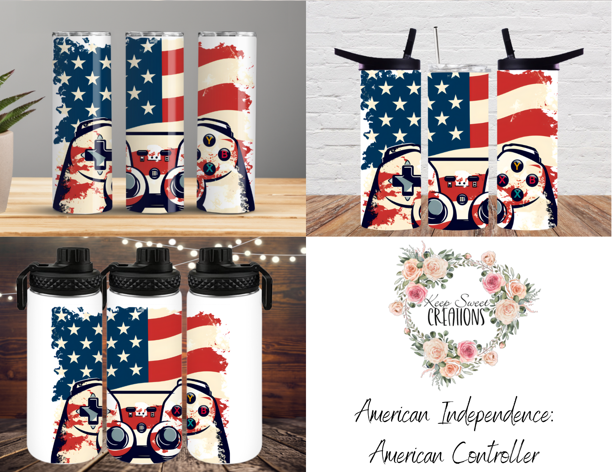 "American Independence Tumbler – Patriotic Gamer Design"
Celebrate freedom in style with this patriotic tumbler featuring a red, white, and blue gnome holding a video game controller against an American flag backdrop. Available in multiple sizes (20oz, 30oz, 32oz, 40oz) and styles, including water bottles. Perfect for gamers and patriots alike!