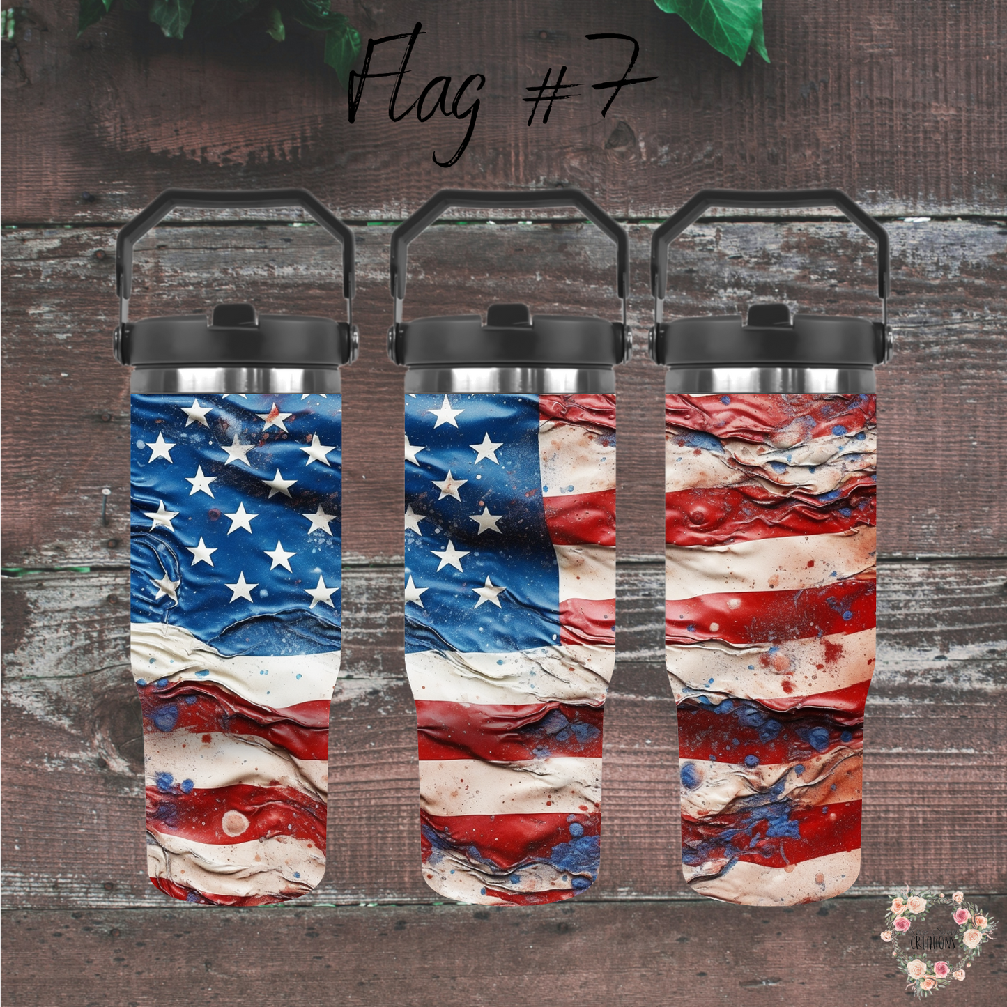 Distressed American Flag Tumbler – Strength & Resilience Design (Flag #7)