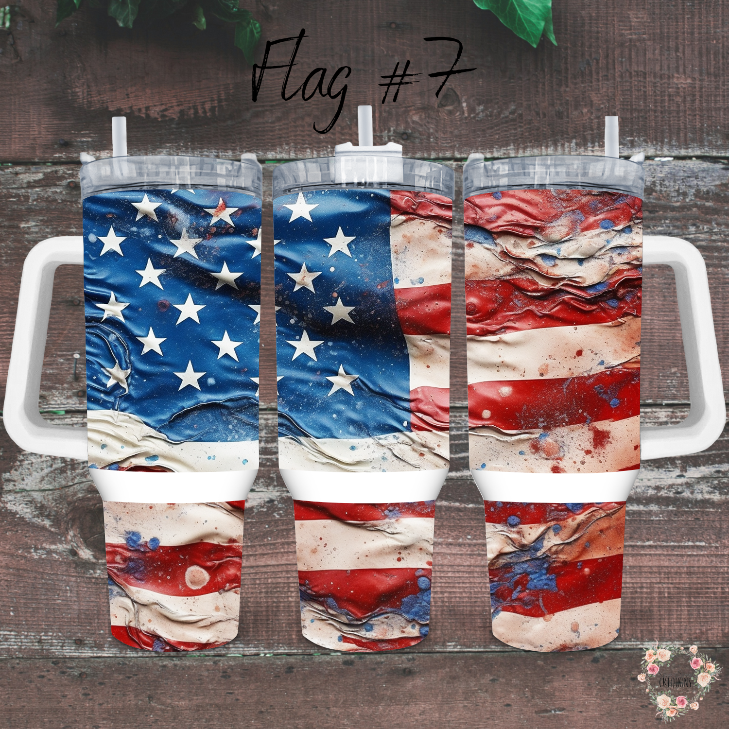 Distressed American Flag Tumbler – Strength & Resilience Design (Flag #7)