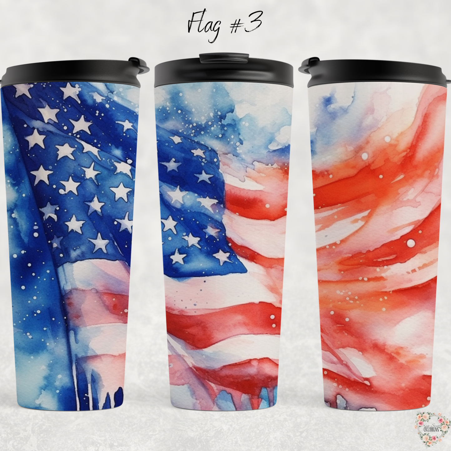 Flowing American Flag Tumbler – Patriotic Waving Flag Design (Flag #3)