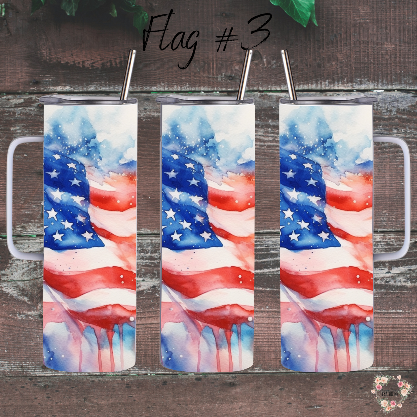 Flowing American Flag Tumbler – Patriotic Waving Flag Design (Flag #3)