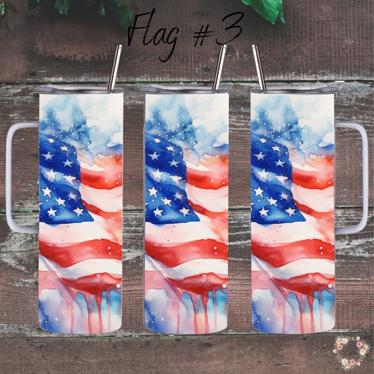 Flowing American Flag Tumbler – Patriotic Waving Flag Design (Flag #3)