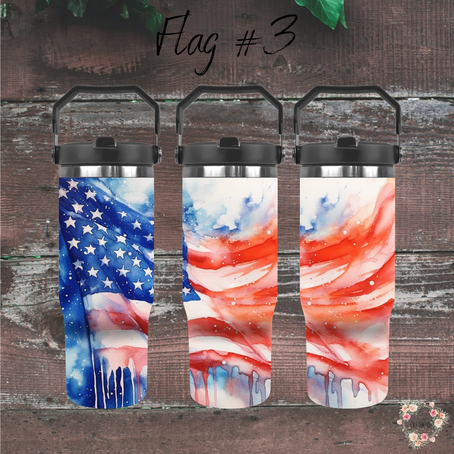 Flowing American Flag Tumbler – Patriotic Waving Flag Design (Flag #3)