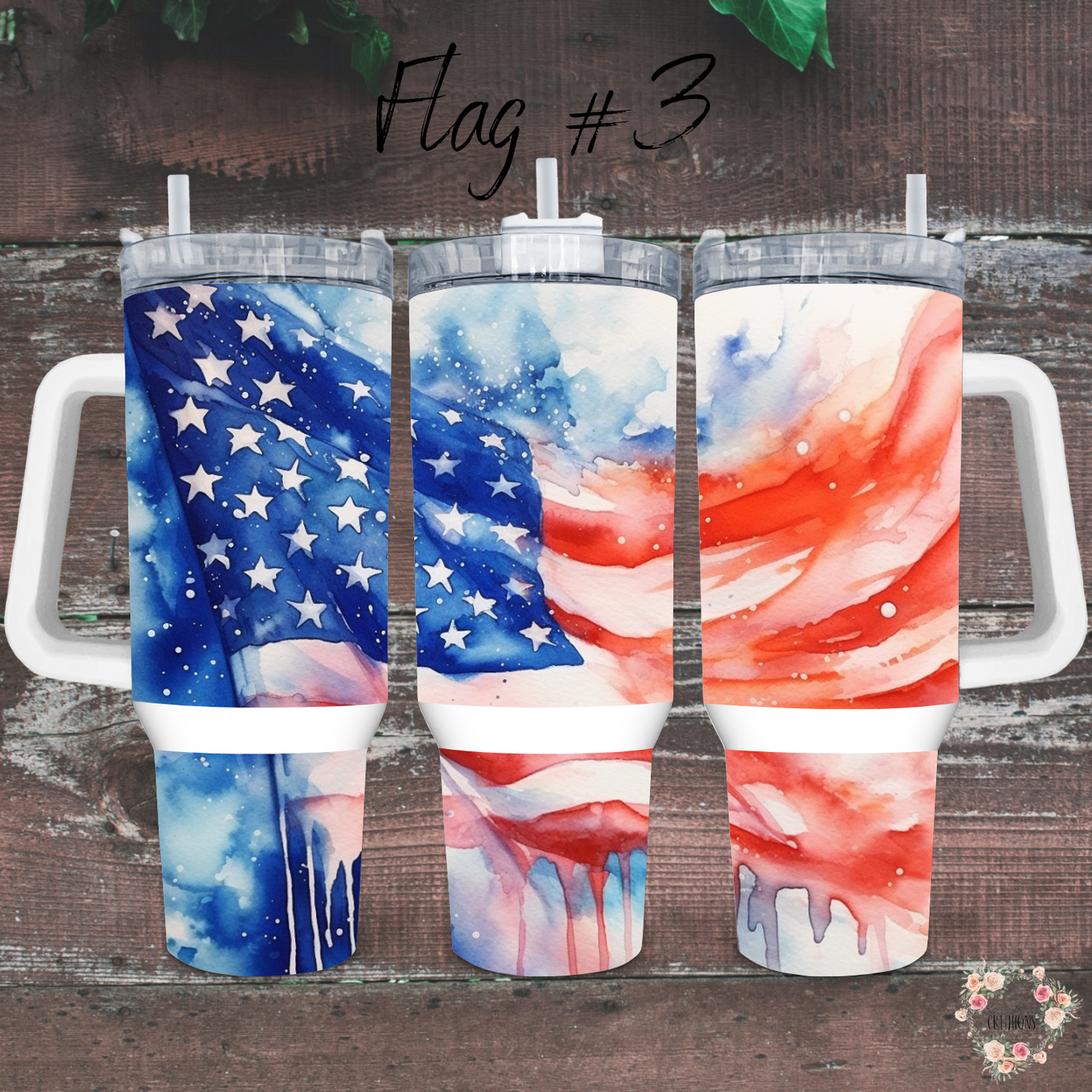 Flowing American Flag Tumbler – Patriotic Waving Flag Design (Flag #3)