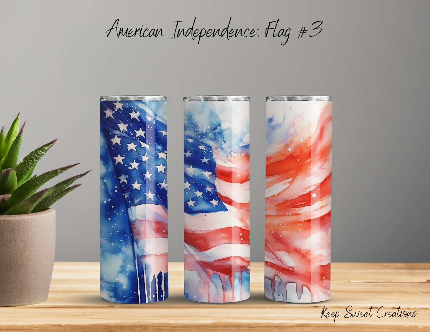 Flowing American Flag Tumbler – Patriotic Waving Flag Design (Flag #3)