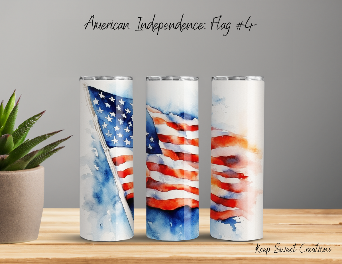 Watercolor American Flag Tumbler – Soft Patriotic Pride (Flag #4)