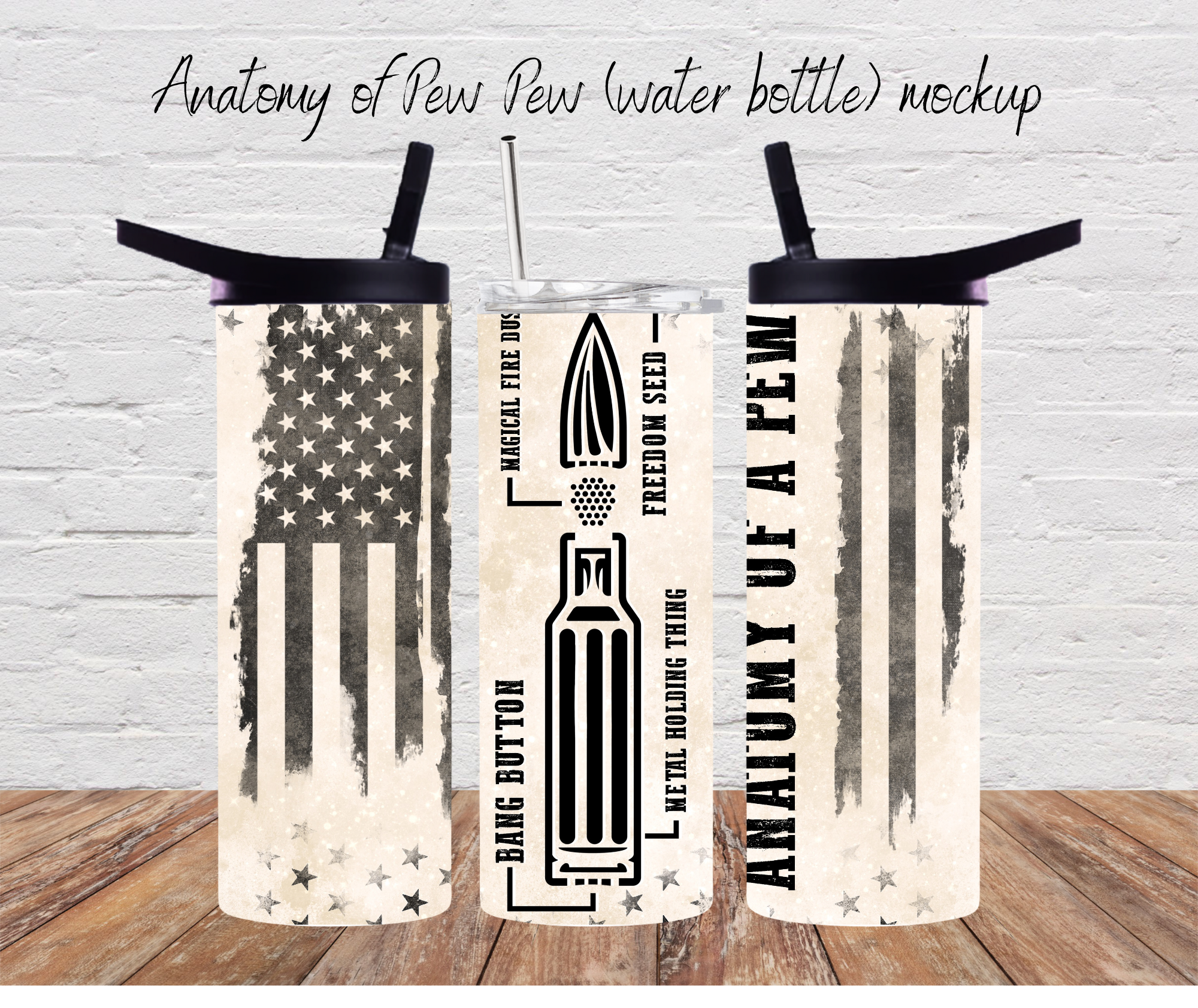 20 oz tumbler with ‘Anatomy of a Pew Pew’ diagram – funny gun lover gift with firearm parts labeled in black text.