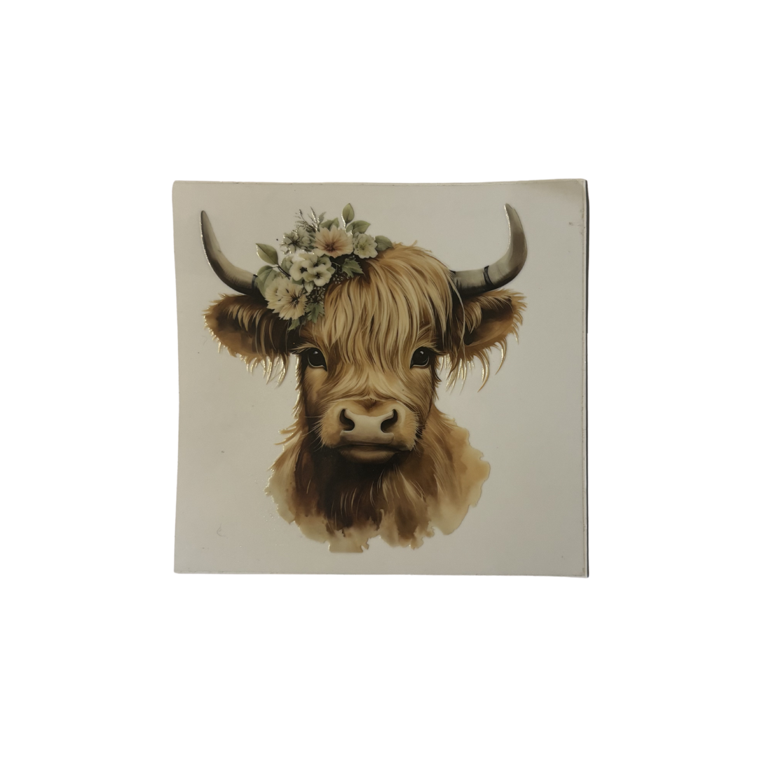 Beige Floral Cow DTF - Decal