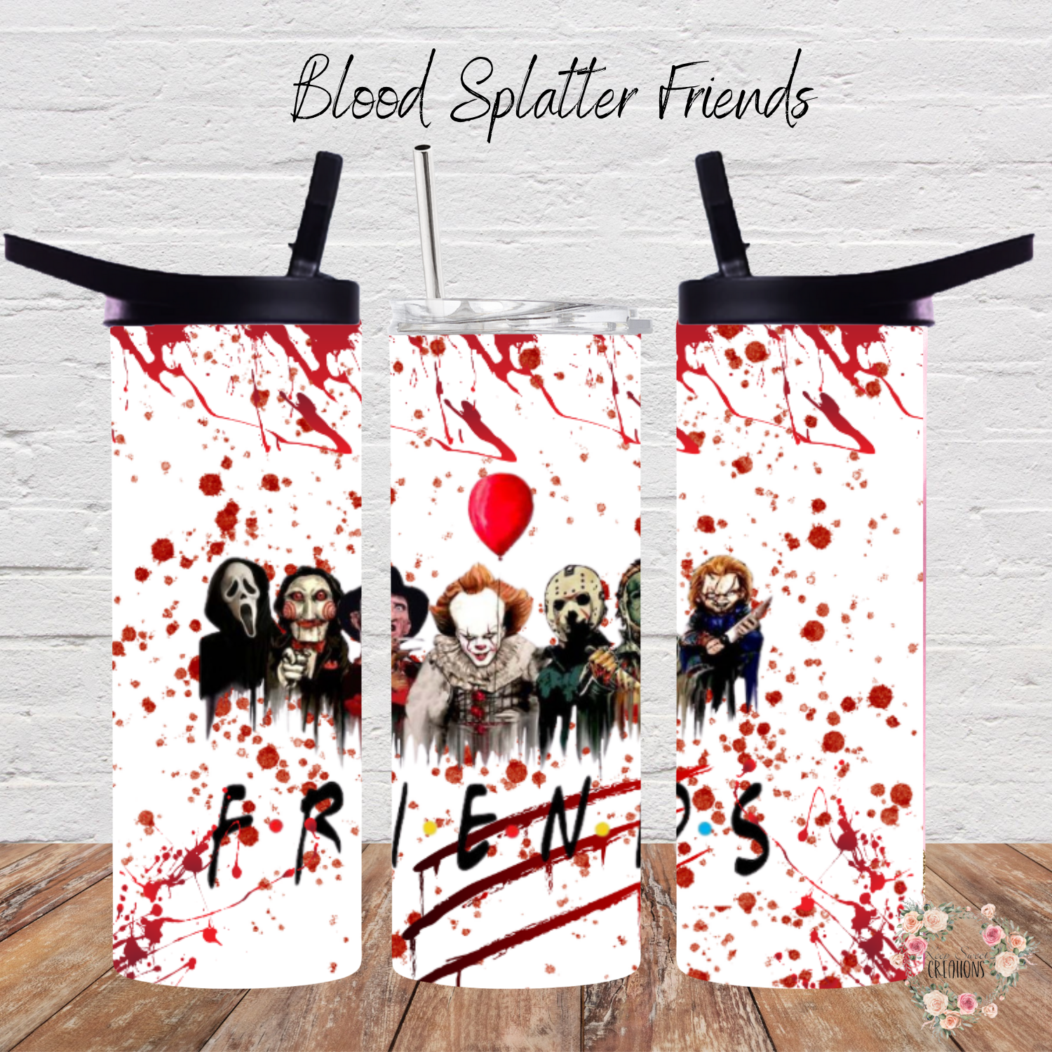 Blood Splatter Friends Horror Tumbler – Killer Friendship Drinkware