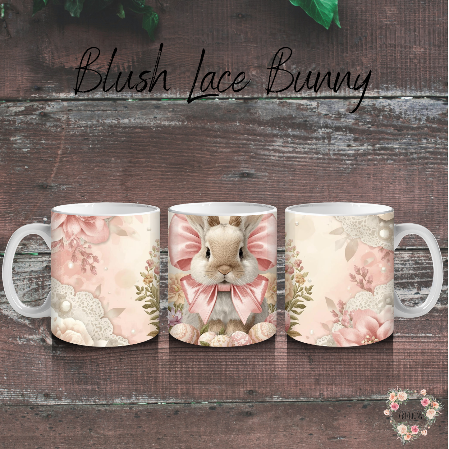 Blush Lace Bunny Tumbler | Vintage Floral Easter Bunny Cup (11–32 oz)