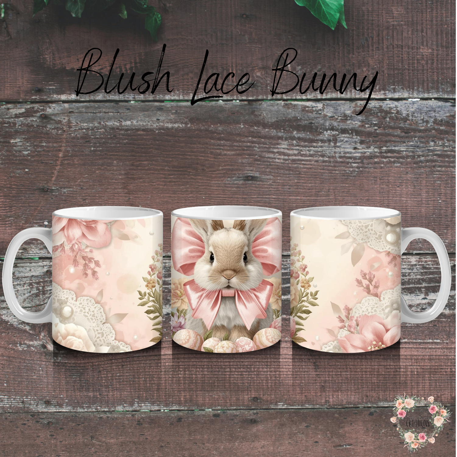 Blush Lace Bunny Tumbler | Vintage Floral Easter Bunny Cup (11–32 oz)