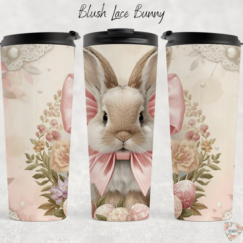 Blush Lace Bunny Tumbler | Vintage Floral Easter Bunny Cup (11–32 oz)