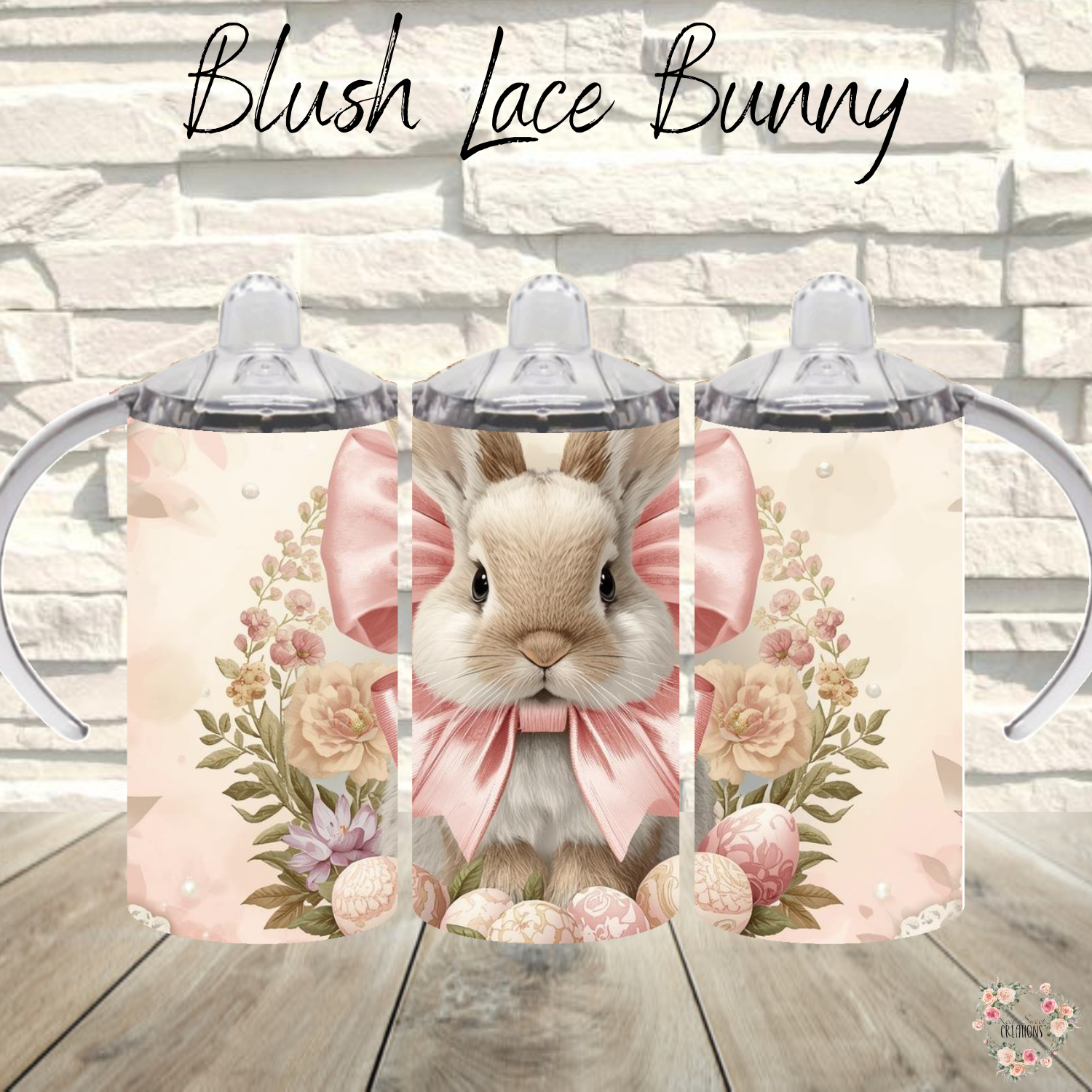 Blush Lace Bunny Tumbler | Vintage Floral Easter Bunny Cup (11–32 oz)