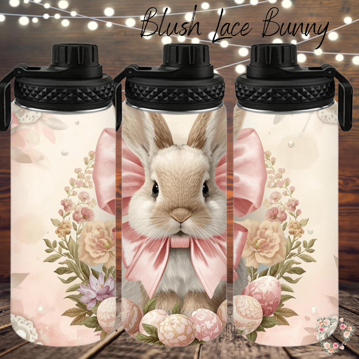 Blush Lace Bunny Tumbler | Vintage Floral Easter Bunny Cup (11–32 oz)