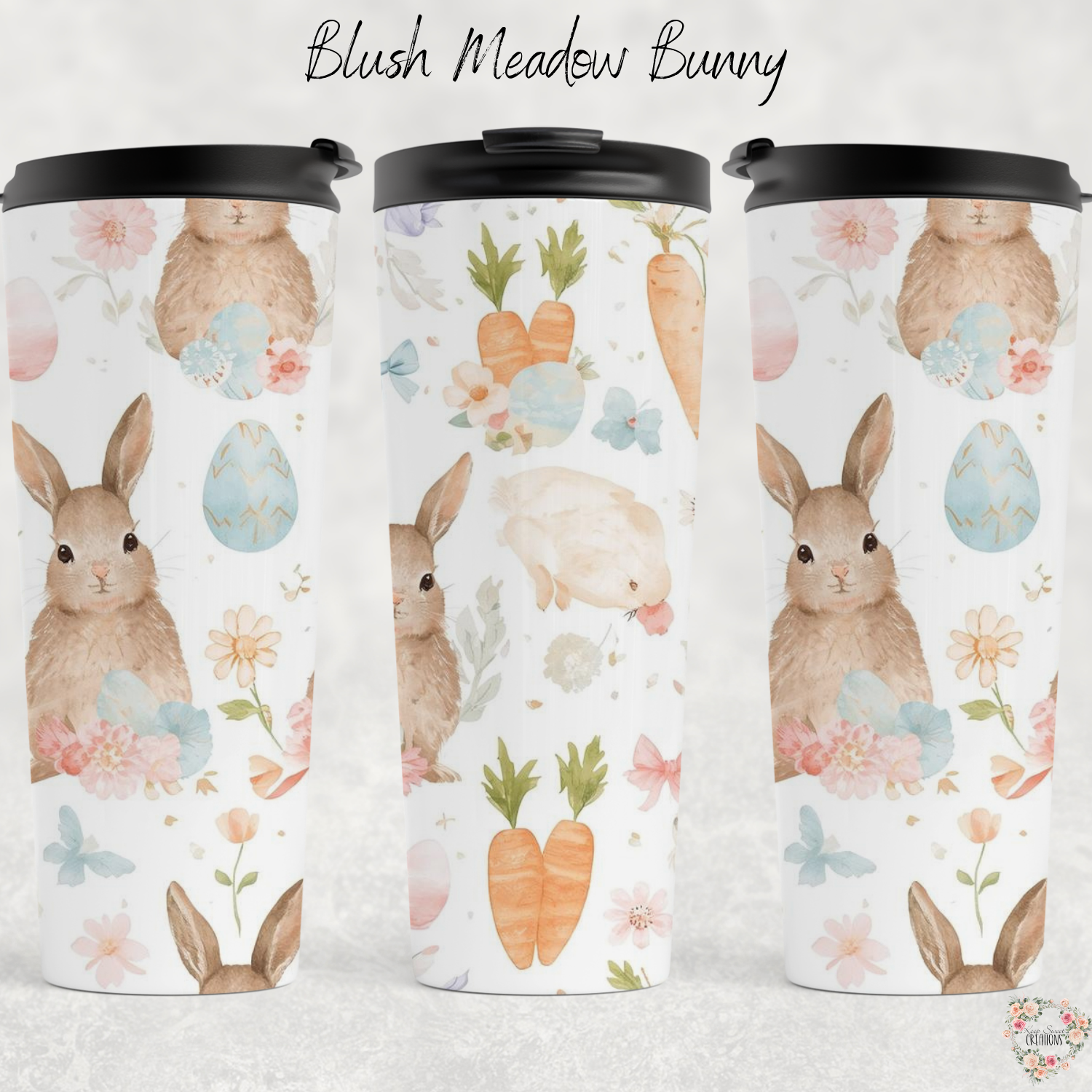 Blush Meadow Spring Floral Drinkware - Easter Bunny Tumbler | 11 oz Mug to 32 oz Tumbler