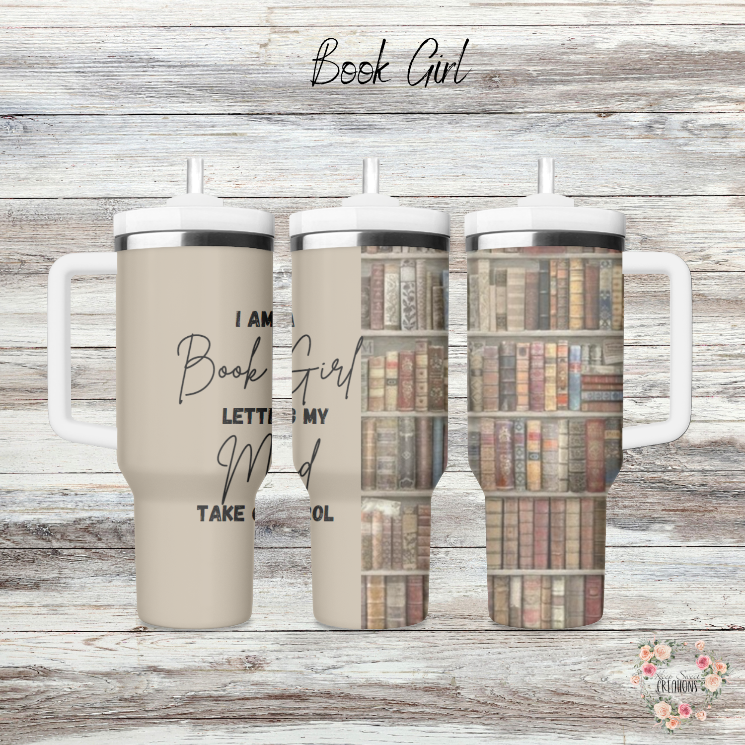 Book Girl Tumbler – Vintage Bookshelf Literary Gift