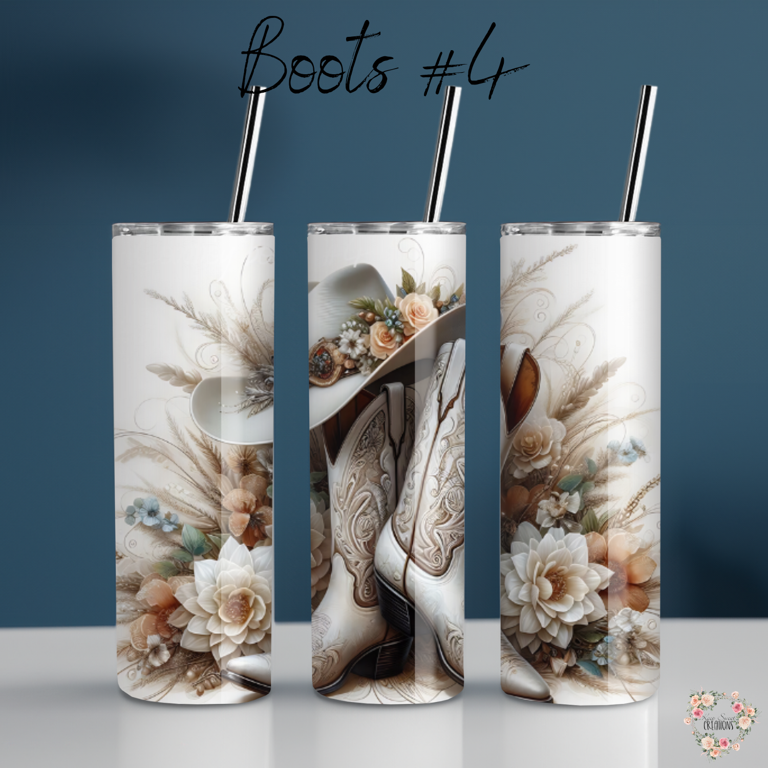 Patriotic Cowboy Boot Tumbler – Floral Hat & Western Design (Cowboy Boots #4)