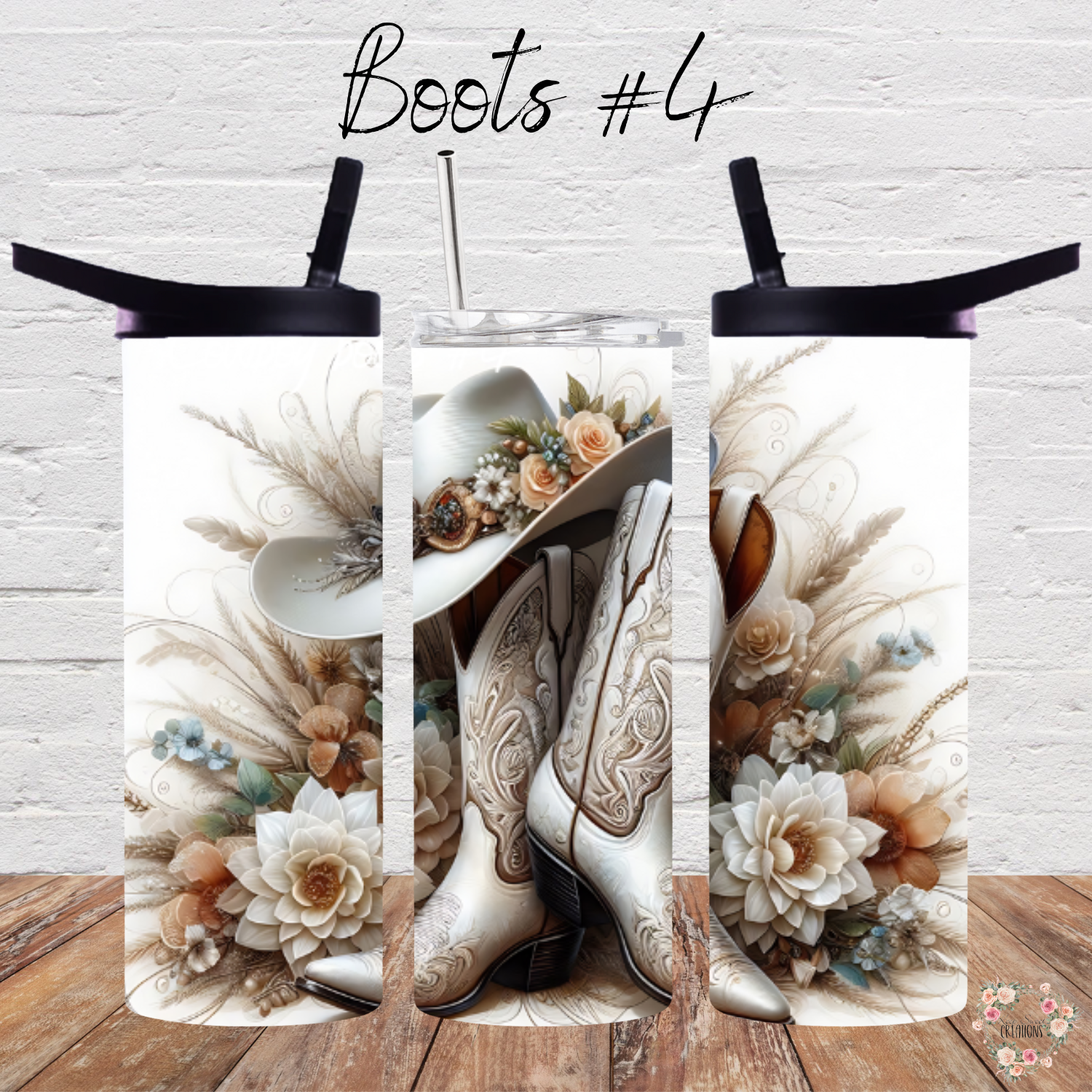 Patriotic Cowboy Boot Tumbler – Floral Hat & Western Design (Cowboy Boots #4)