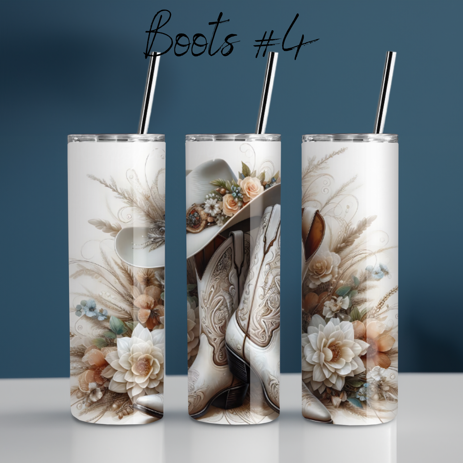 Patriotic Cowboy Boot Tumbler – Floral Hat & Western Design (Cowboy Boots #4)