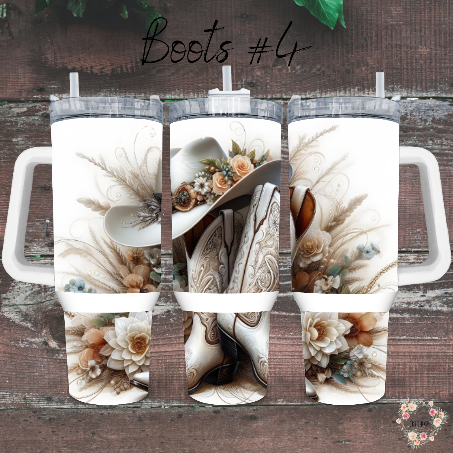 Patriotic Cowboy Boot Tumbler – Floral Hat & Western Design (Cowboy Boots #4)