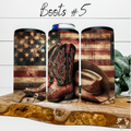 Patriotic Cowboy Boot Tumbler – Rustic Hat & Distressed Flag Design (Cowboy Boots #5)