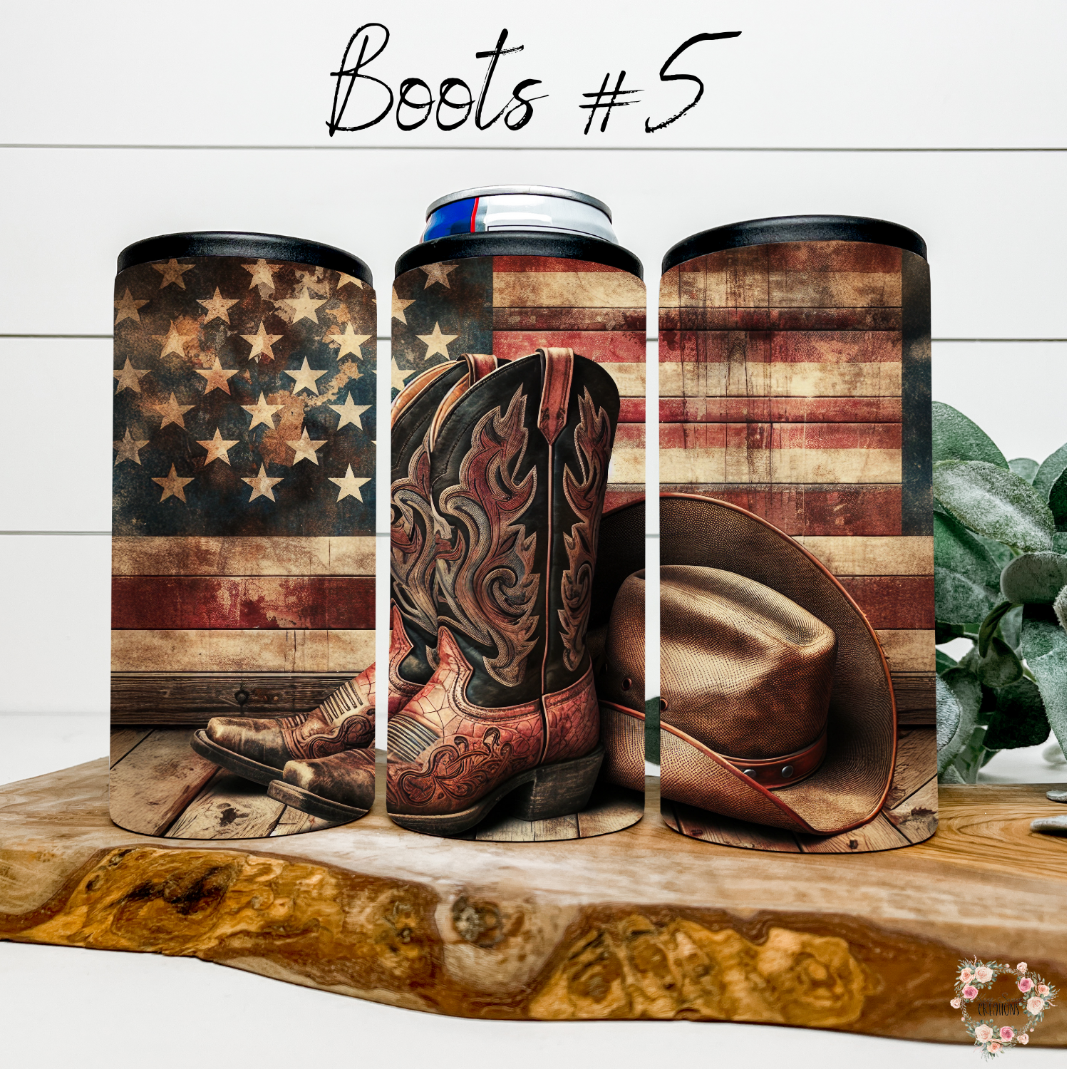 Patriotic Cowboy Boot Tumbler – Rustic Hat & Distressed Flag Design (Cowboy Boots #5)