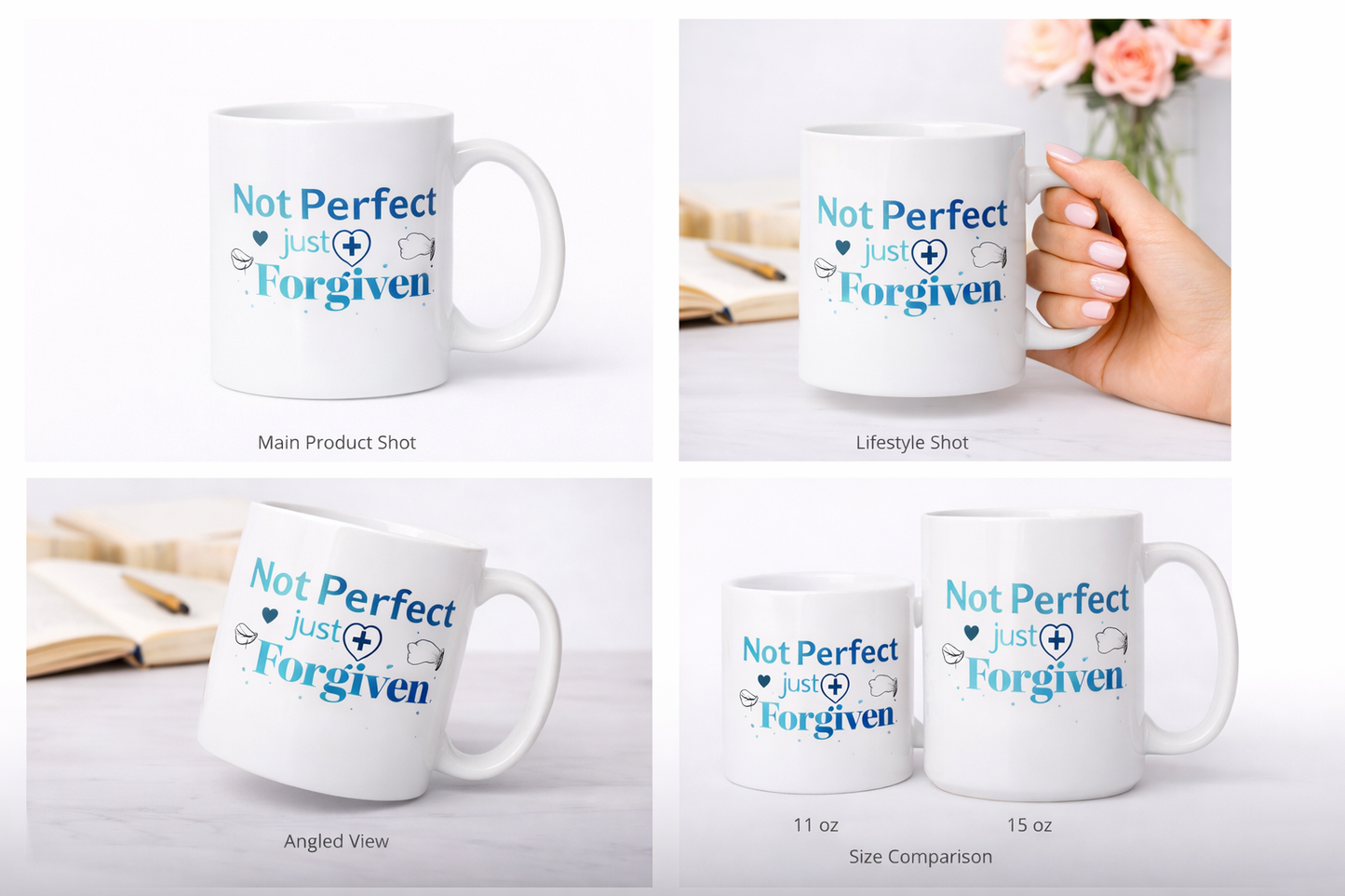 Not Perfect Just Forgiven Mug | Christian Coffee Cup | Faith-Based Inspirational Gift (11oz–15oz)