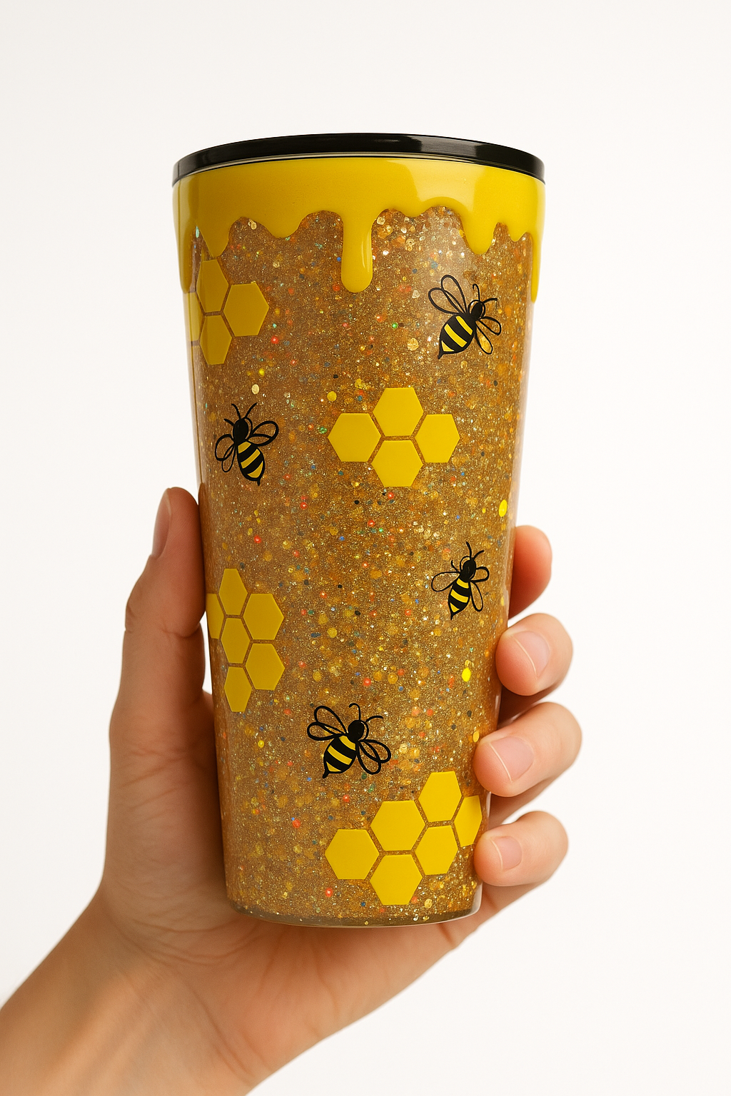 Honey Drip Bee Glitter Snowglobe Tumbler – 20oz Stainless Steel Cup