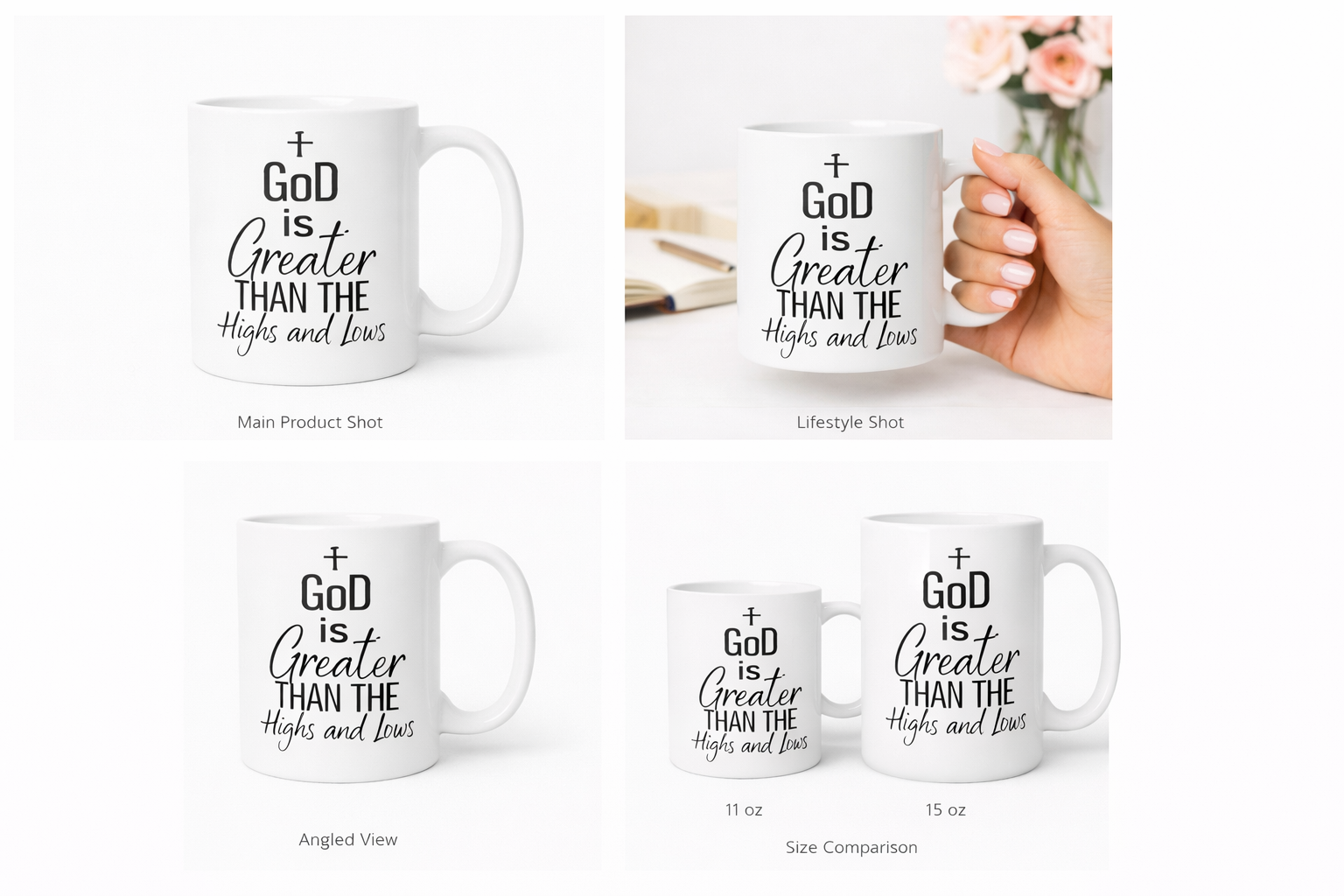 God Is Greater Than The Highs and Lows Mug | Christian Coffee Cup | Faith Inspirational Gift (11oz–15oz)