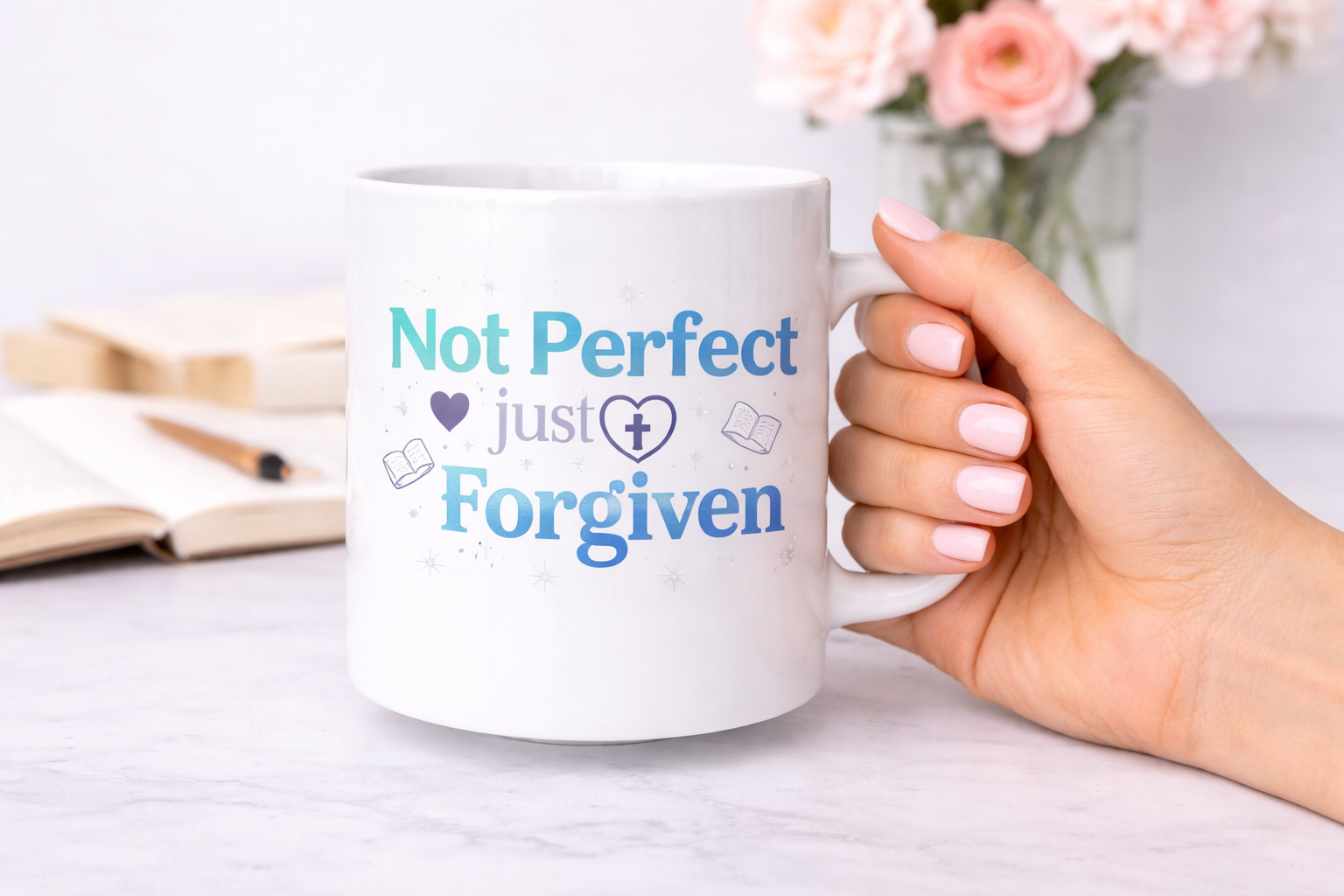 Not Perfect Just Forgiven Mug | Christian Coffee Cup | Faith-Based Inspirational Gift (11oz–15oz)