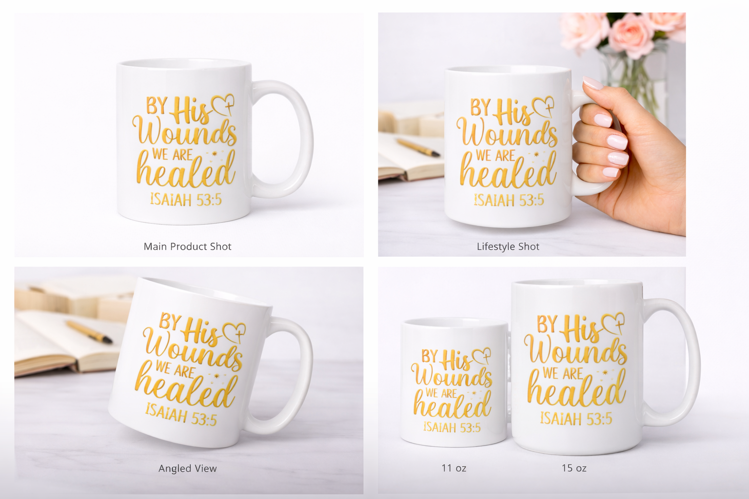 By His Wounds We Are Healed Mug | Isaiah 53:5 Christian Coffee Cup | Faith Healing Gift (11oz–15oz)